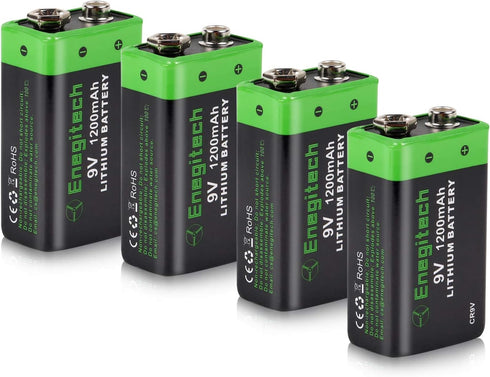 9V Lithium Battery - 9 Volt Lithium Battery 1200mAh for Smoke Detector, Fire Alarm, 4 Pack
