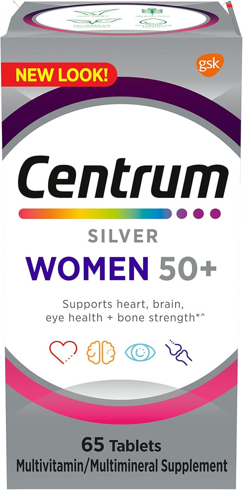 Centrum Silver Women's Multivitamin for Women 50 Plus, 65 Ct - Multivitamin/Multimineral Supplement with Vitamin D3, B