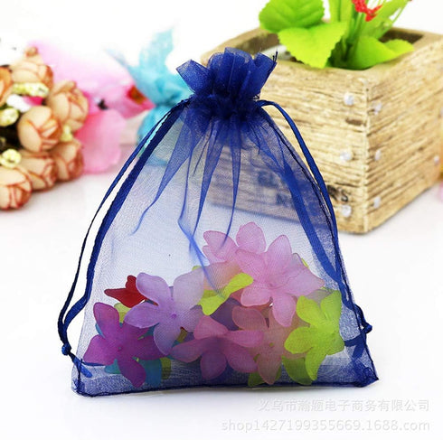 Stratalife 5X7 Sheer Organza Bags with Drawstring, 100 Pcs Navy Blue Gift Baggies for Wedding Party Favor