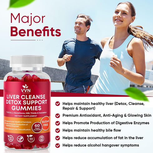 VVNaturals 26-in-1 Sugar-Free Liver Cleanse Detox Gummies; 3000mg Glutathione, Silymarin, Choline, TUDCA - 60 Vegan Ct