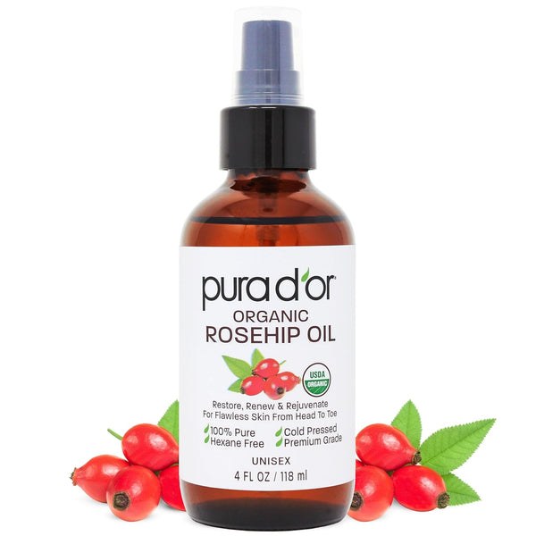 PURA D'OR 4 Oz Organic Rosehip Seed Oil Hair Relaxer, 100% Pure Cold Pressed