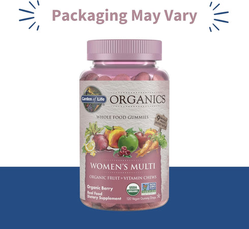 Gummy B12, D3 120 Gummies Garden of Life Organics Women's Vitamins - Berry - Certified Organic, Non-GMO, Vegan, Kosher
