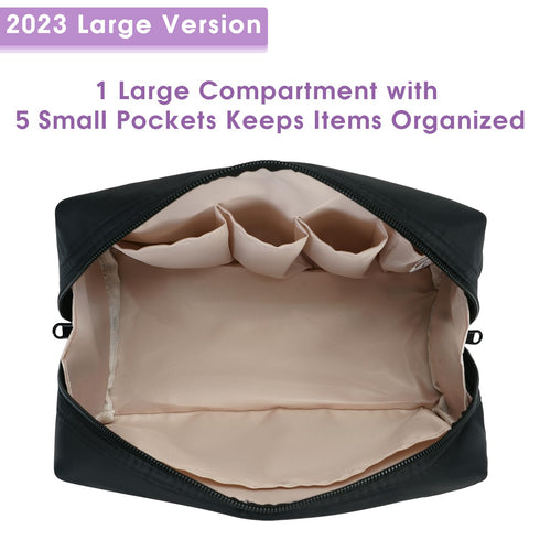 Large Black Makeup Bag - Zipper Pouch Travel Cosmetic Organizer for Women
