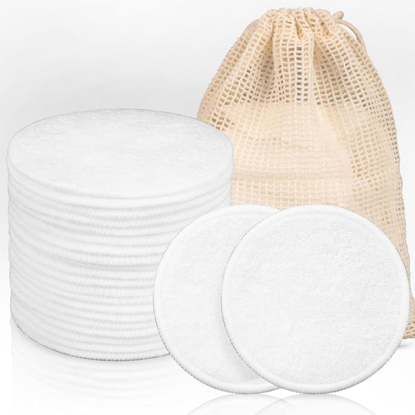 MAQIHAN Round Reusable Cotton Rounds 20PCS with Mesh Washable Bag for Makeup Removal and Facial Cleansing Skincare