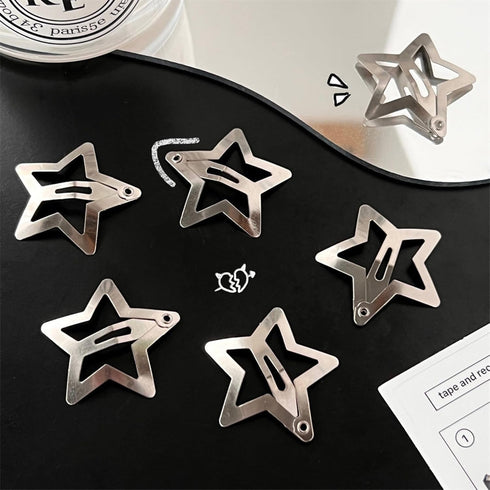 NAISKA 1.65" Star Hair Clips Silver 2000s Y2K Hair Clips Non Slip Hair Pins Snap Hair Barrettes Star Hair Accessories for Girls Women Metal Hair Decoration(20PCS)