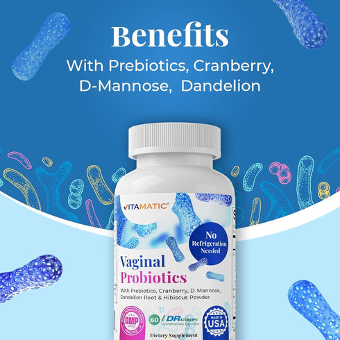 Vitamatic Vaginal Probiotics, 20 Billion for Women, 60 DR Capsules for pH Balance & Odor Control