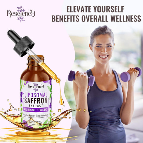 Saffron Supplements - 88.5 mg Saffron Extract Liposomal Drops for Mood, Energy, Vision & Focus with Ashwagandha,