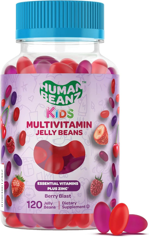 Multivitamin Jelly Bean Gummies with Zinc for Kids, Immune Support Dietary Supplements, 120 Berry Blast Jelly Beans