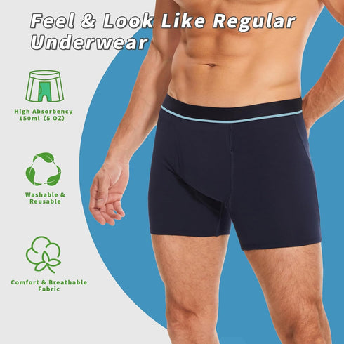 PurityLock 120ml (3PCS, 4XL, Men's Washable Incontinence Boxer Briefs, Cotton Urinary Incontinence Underwear with Fly