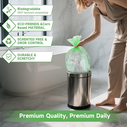 heihaily 3 100 Count Counter Heavy-Duty Green Trash-Bags Gallon - Biodegradable Small Garbage Bags Unscented
