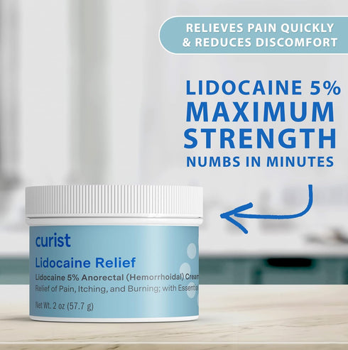Curist 5% Lidocaine Cream, Topical Pain Relief, Numb Quickly & Effectively, 2 oz Jar