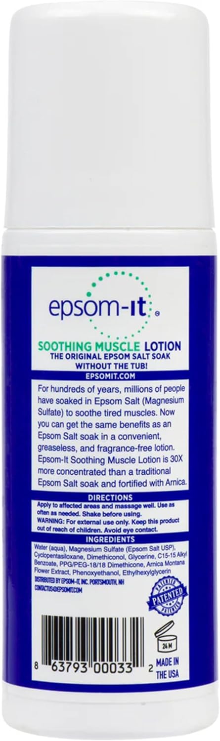 EPSOM-IT Soothing Muscle Lotion - Roll On Epsom Salt Lotion with Arnica for Muscle Aches, Stiffness, Leg Cramps,