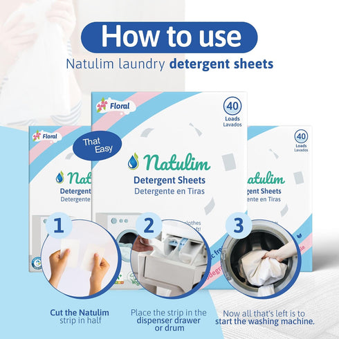 Natulim 40 Laundry Detergent Sheets Loads Laundry Soap Sheets, Eco-Friendly Biodegradable Strips, Plastic-Free