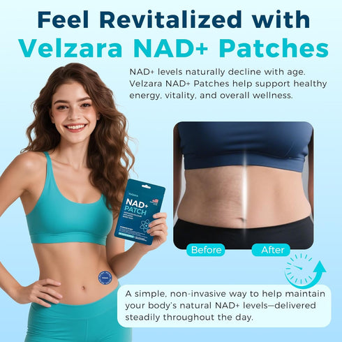 Velzara 30 NAD+ Patches Comfortable All-Day Wear Vegan, Water-Resistant Patches