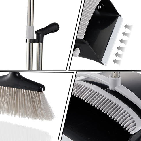 Broom and Dustpan Set, Lightweight Upright Lobby Broom and Dust Pan Combo for Home Kitchen Office (Gray and Black)