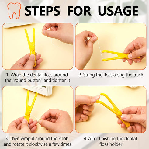 Chengu 4 Pieces Dental Floss Holder - Reusable Flosser Handle for Oral Clearing (Red, Yellow)