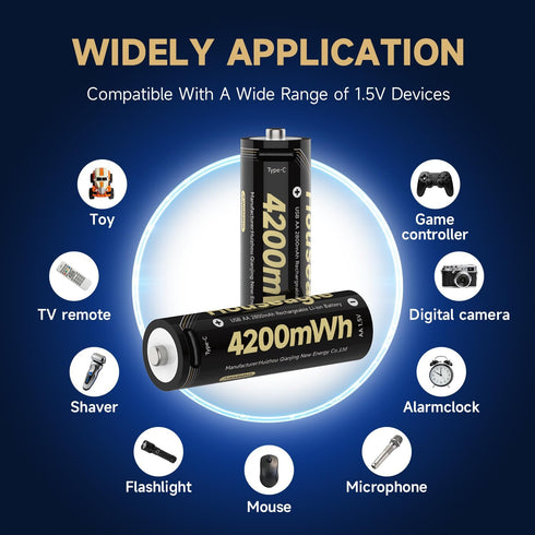 Houseagle 4 Pack,1.5V 4 1 Cable,4200mWh 2000+ AA Batteries Rechargeable Rechargeable AA Batteries with in USB-C Charge