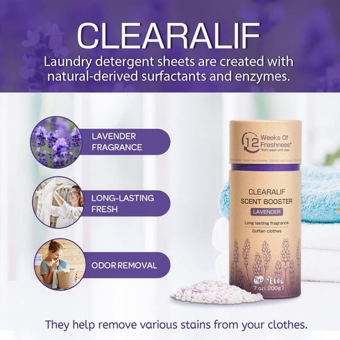 CLEARALIF All In One Laundry Kit: 80 Sheets Unscented, 7 oz Lavender Scent Booster Tube, 80 Color Absorber Sheets