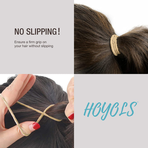HOYOLS Light Blonde Ponytail Holders - No Metal Elastic Hair Ties, Braided Bands Scrunchies for Medium Hair, 50 Count,
