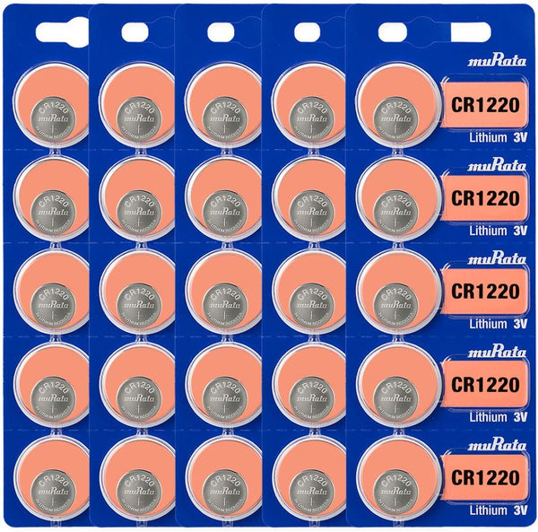 Murata CR1220 Battery DL1220 ECR1220 3V Lithium Coin Cell, 25 Batteries