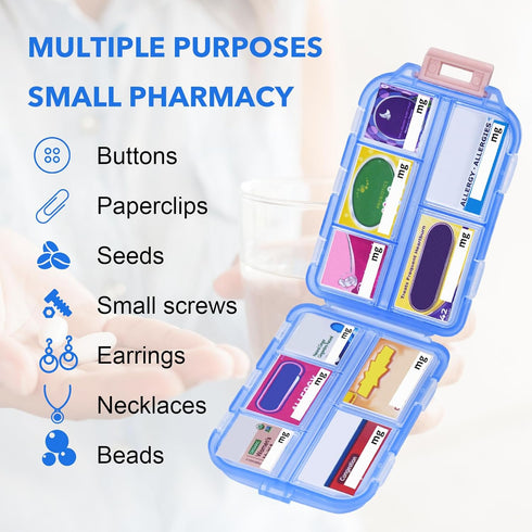 Shiritany 189 10 1 Pack) Travel Pill Organizer with Medicine Labels, Compartments Small Pill Case Compact and Portable