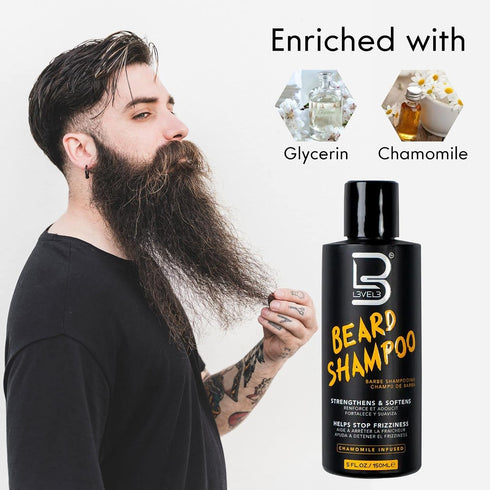 L3 Level 3 Beard Shampoo, Cleanse and Nourish Facial Hair, Softens and Tames Frizzy Beards