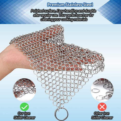 Washieldz Stainless-Steel Cast Iron Skillet Cleaner, Premium Chainmail Scrubber with Hanging Ring 6"x8" Square (Pack of