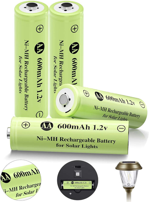 JiajaX Ni-MH Rechargeable AA Batteries, AA 600mAh 1.2V Solar Batteries for Garden Landscaping