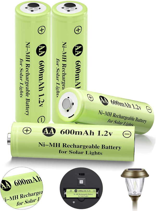 JiajaX Ni-MH Rechargeable AA Batteries, AA 600mAh 1.2V Solar Batteries for Garden Landscaping