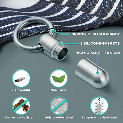 Titanium Keychain Pill Holder, Small Waterproof Pill Case Container with Carabiner Clip for Travel