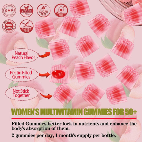 ZEGBALP 50 Gummies D3, K2, Immune Sugar-Free Womens Multivitamin Plus with Calcium, Magnesium, Zinc, Vitamin A, C, E, B