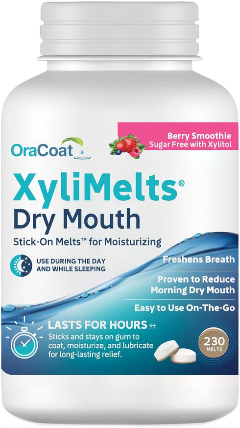 Oracoat XyliMelts Dry Mouth Relief - Berry Smoothie Stick-On Melts with Xylitol, Non-Acidic, Time Release for 8 Hours,