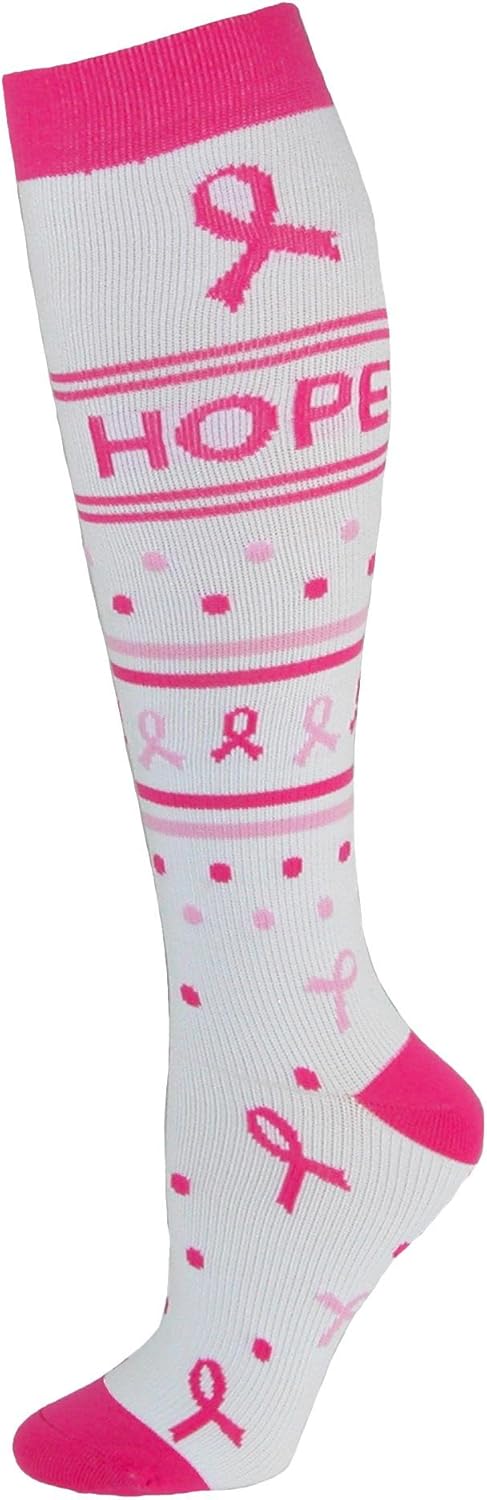 Think Medical Women's 10-14 Mmhg Compression Socks Medium White Hope Ribbon