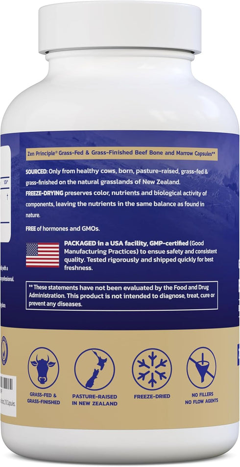 Zen Principle Grass Fed Beef Bone Marrow Supplement - 3300mg, 210 Capsules for Skin, Oral Health, and Joint Support