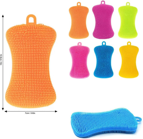 6 PCS Silicone Dish Sponges, Super Durable Multi-Purpose Kitchen Gadgets for Cleaning Fruits and Vegetables