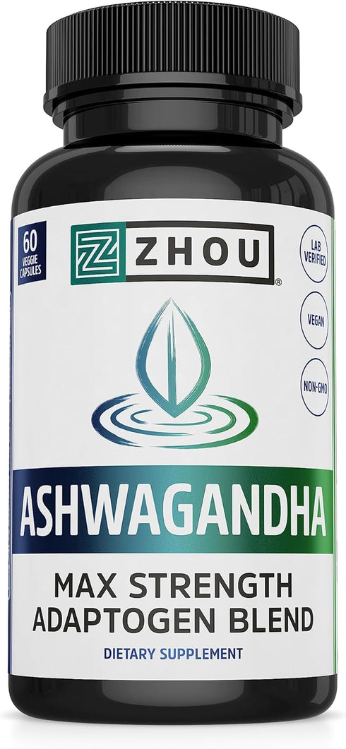 Zhou Nutrition Ashwagandha Capsules, 60 Capsules, Blend of Rhodiola & Holy Basil