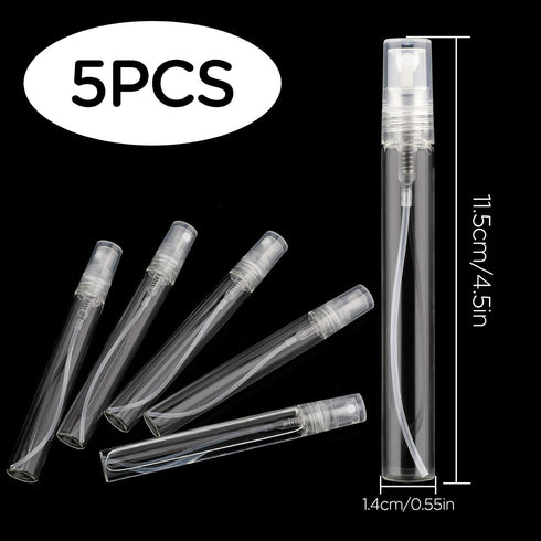 SAVITA 5PCS 10ml Clear Spray Bottle Refillable Perfume Atomizer, Small Fine Mist Glass Containers for Essential Oils