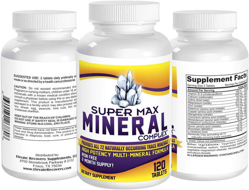 2-Month Multimineral Supplement, Iron Free, 72 Trace Minerals, High Potency Multi Mineral, 120 Tablets