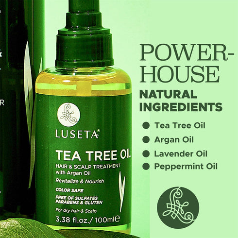 Luseta Tea Tree Oil Hair Serum for Damaged & Oily Hair, Revitalizing & Nourishing, Color Safe Hair Oil 3.38 Fl oz