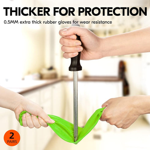 Vgo... 2-Pairs Dishwashing Gloves, Reusable Household Kitchen Gloves, Long Sleeve, Thick Latex for Cleaning and