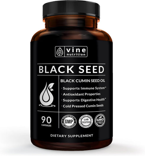 Black Seed Oil Capsules - Nigella Sativa - Cold Pressed Antioxidant Supplement Soft Gels, 500 Milligrams, USA Made