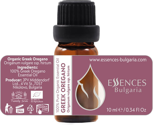 Essences Bulgaria Organic Greek Oregano Essential Oil 1/3 Fl Oz | 10ml | 100% Pure and Natural | Therapeutic Grade Oil