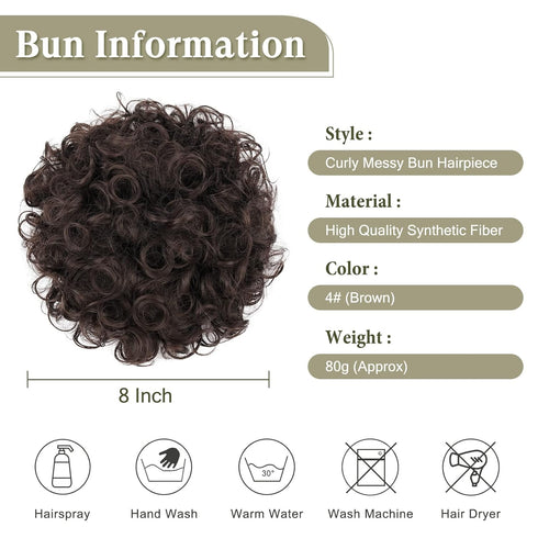 Oseti Curly Hair Bun, Brown Hair Accessories, Faux Bun Clip in Ponytail for Black Women, Large Curly Hair Piece