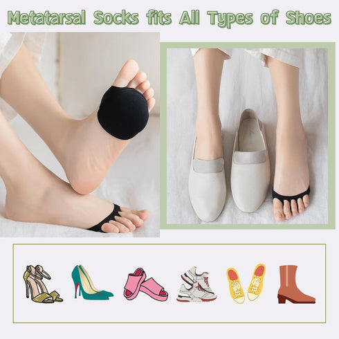 Metatarsal Pads Invisible Socks, Soft Foot Pads for Women and Men, Reusable Ball of Foot Cushions for Runners