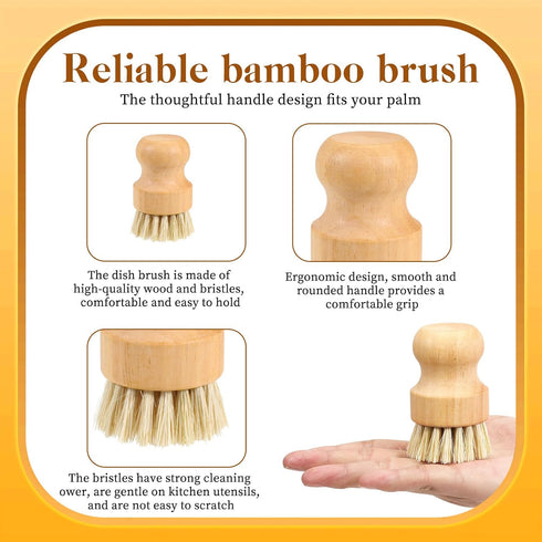 HANLANXUE 12 Packs Bamboo Dish Scrub Brushes, Full Circle Scrub Brush Wooden Dish Scrubber Brushes with Sisal Bristle