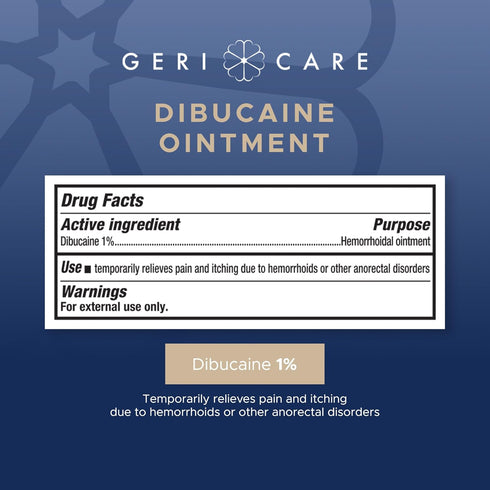 GeriCare Dibucaine Hemorrhoid Ointment 1% Pain-Relief Cream, Quick Relief from Burning & Itching, 1oz