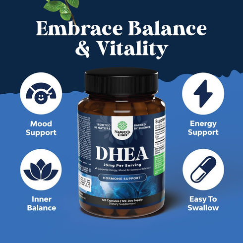 Pure DHEA 25mg for Women and Men - High Absorption Hormone Balance Supplement, 4 Month Supply
