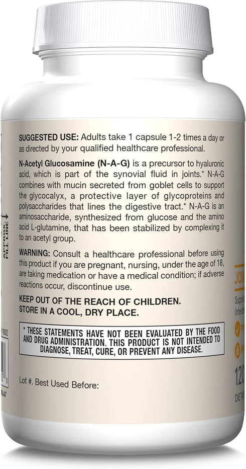 Jarrow Formulas N-A-G 700mg, 120 Veggie Capsules - N-Acetyl Glucosamine for Bone & Joint Support, Up to 120 Servings
