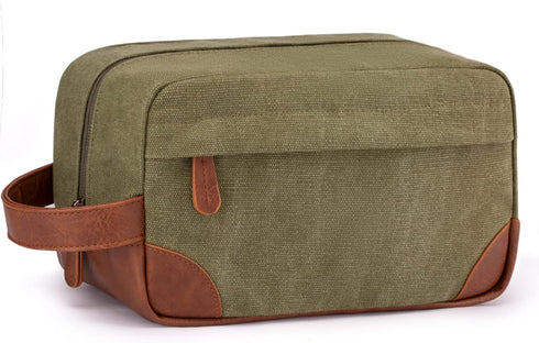 Vorspack Toiletry Bag, Hanging Dopp Kit for Men, Water Resistant Canvas Shaving Bag, Large Capacity, Green