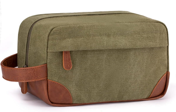 Vorspack Toiletry Bag, Hanging Dopp Kit for Men, Water Resistant Canvas Shaving Bag, Large Capacity, Green